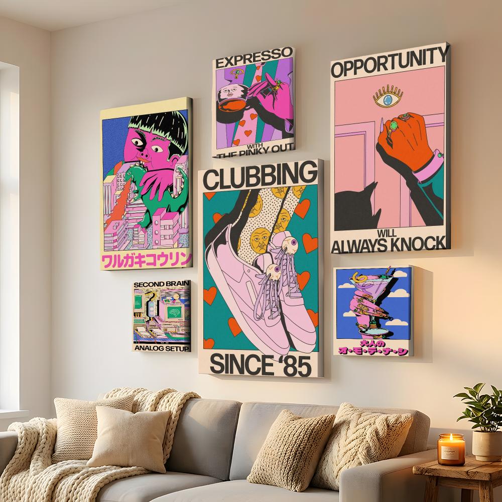 Home Decor Y2K - ジャパンディスタイルのアザゼルス、Y2K風、額装された壁掛け絵画、高画質キャンバスアート。 | フレーム付き/フレームなし（オプション） | モダンな玄関ホームデコレーション