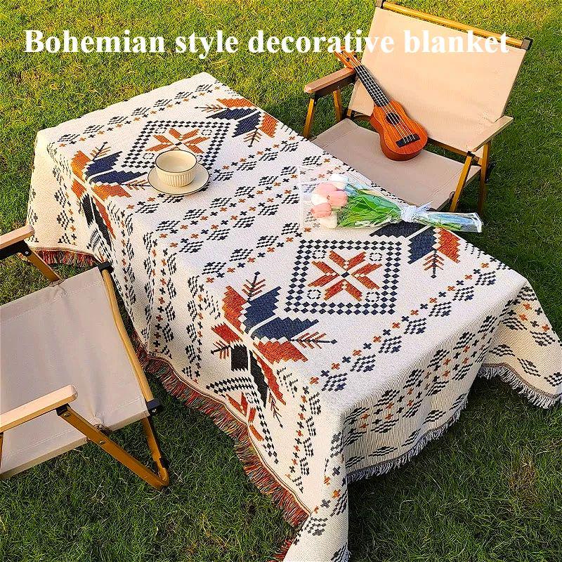 Linen Table Runner - アウトドアキャンプブランケット、ボヘミアン装飾テーブルクロス、マットレスソファクッション、リネンピクニックマット