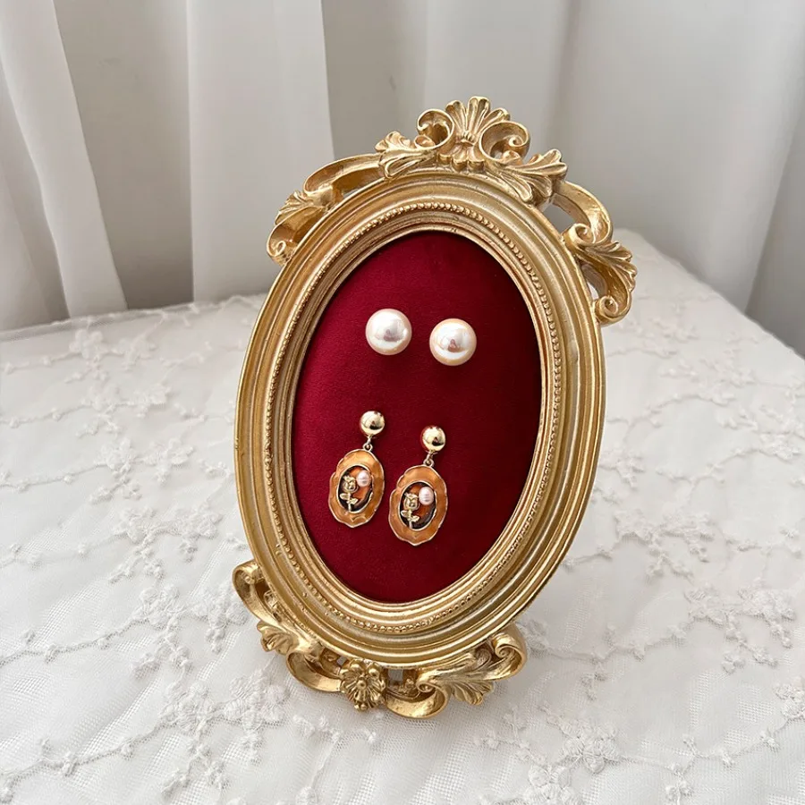 Bamboo Photo Frame - 寝室用レジン製フォトフレームジュエリーラック、ヴィンテージベルベットネックレスラック、イヤリングディスプレイラック、ジュエリーデコレーション小道具、装飾品