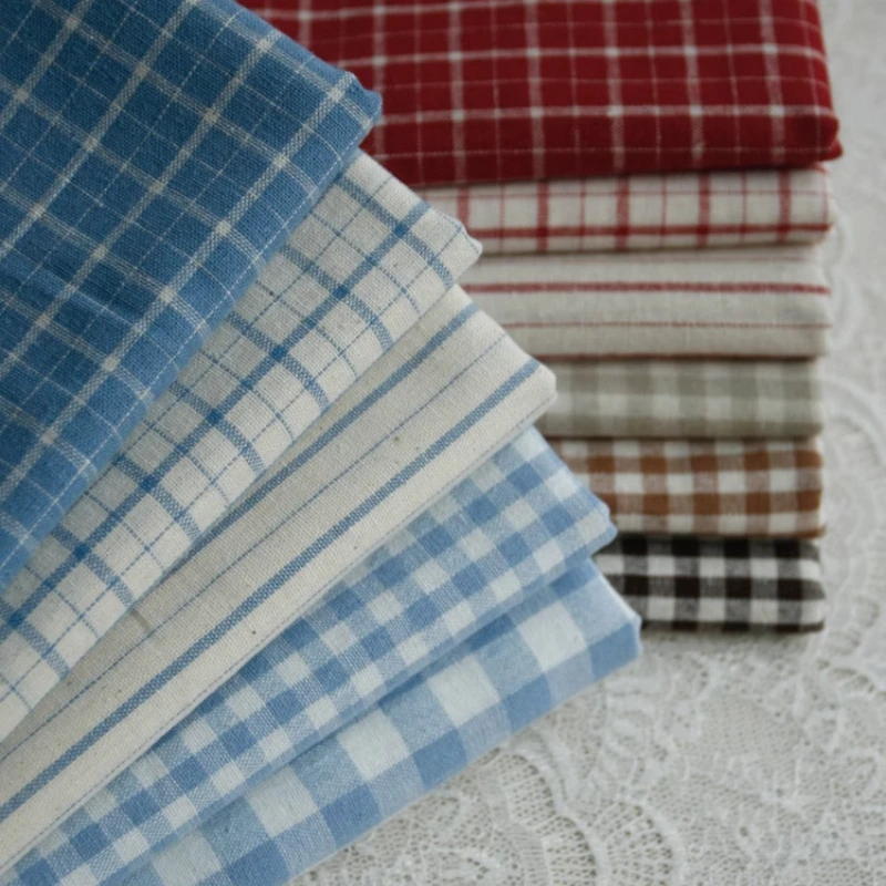 Linen Table Runner - 140x50cm ヴィンテージレッドリネン格子縞織綿生地和風テーブルクロスドレスバッグ縫製布用