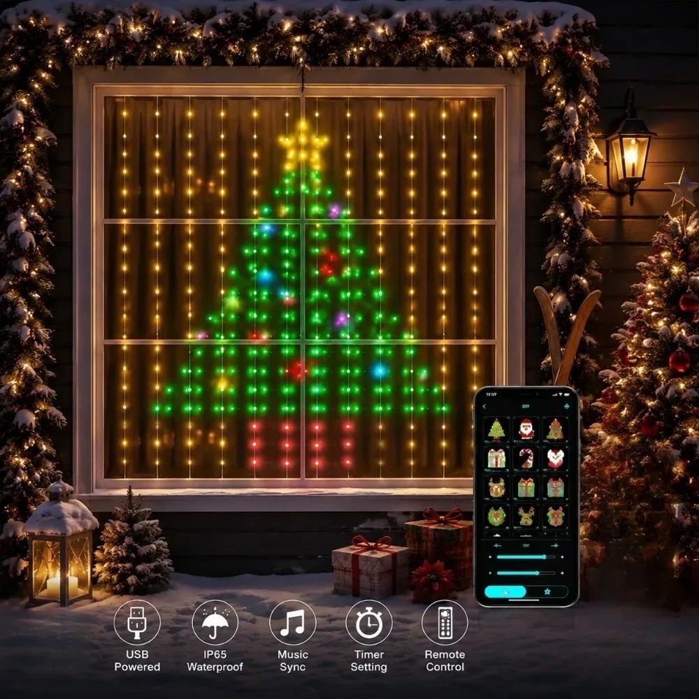 Home Decor Free App - LEDピクセルカーテンライト Bluetoothアプリ制御 RGBスマートストリングライト DIY窓飾り ホームパーティー用