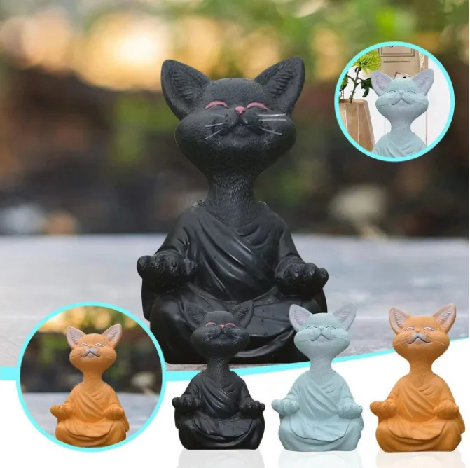 Home Decor Za - 瞑想猫の彫刻庭の装飾樹脂ヨガ座禅猫家の装飾屋外庭の置物家の装飾