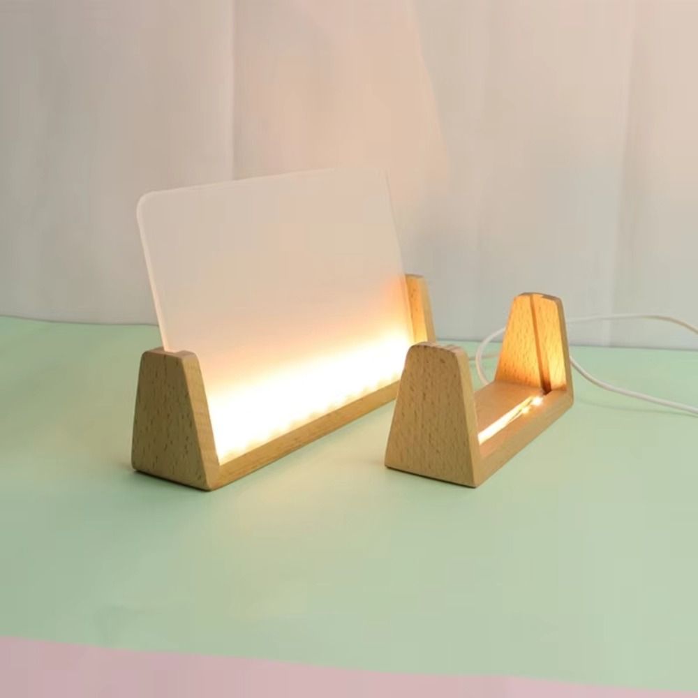 Bamboo Photo Frame - 暖かい光の木製ライト付きベース 滑り止めUSBプラグインLEDライト付きスタンド 多機能U字型デザインのライト付き額縁