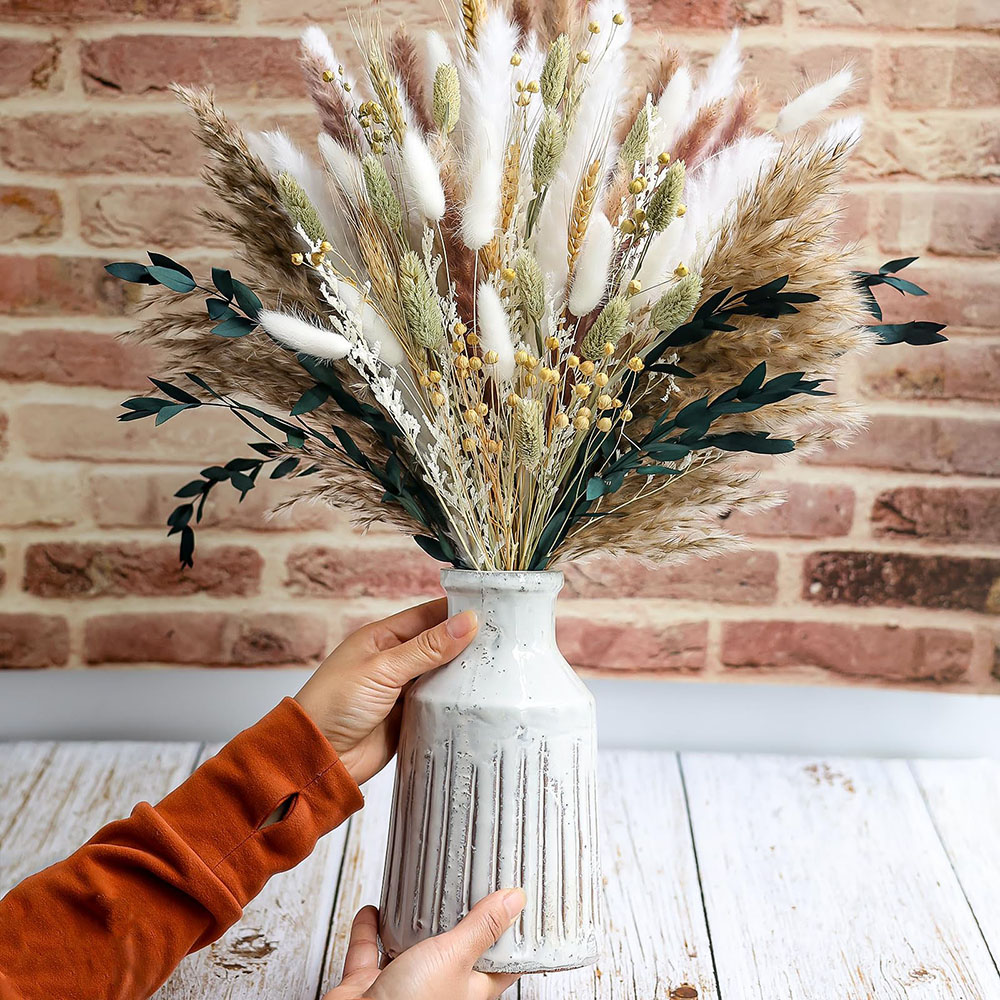 Pampas Grass Decor - 100本入り ドライパンパスグラスブーケ ラビットテイル リードフラワーバンドル ボヘミアン風フラワーアレンジメント ホームパーティー用品