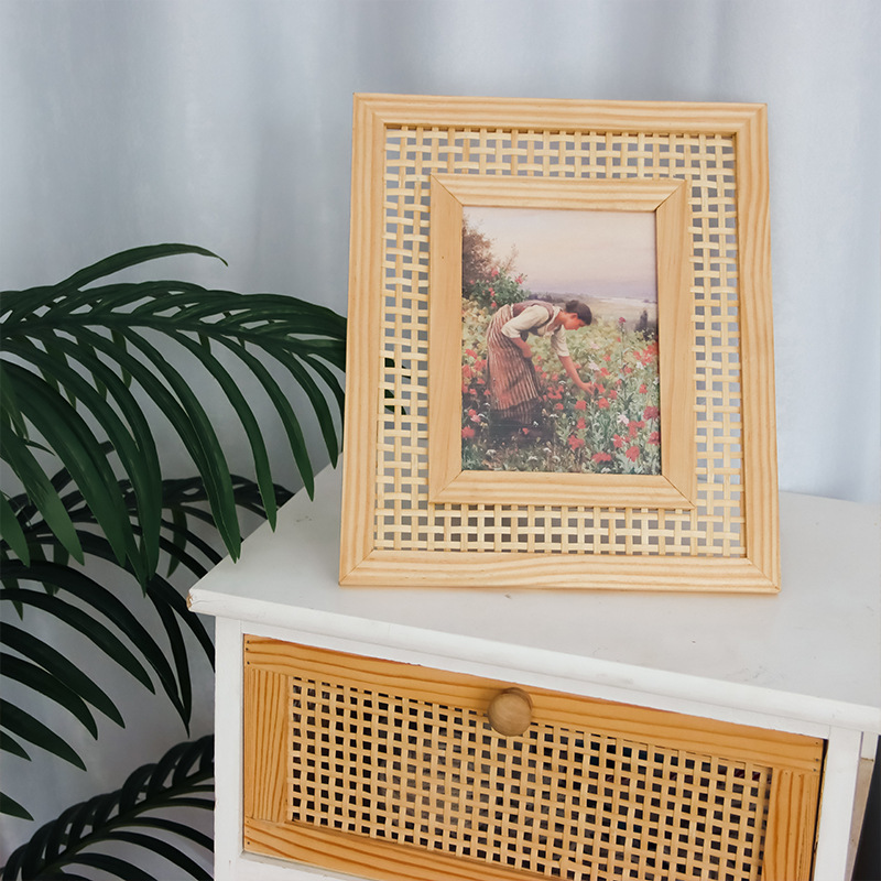 Bamboo Photo Frame - 北欧の無垢材の籐のフォトフレーム,壁の吊り下げ,創造的な手作りの装飾,オフィスの装飾
