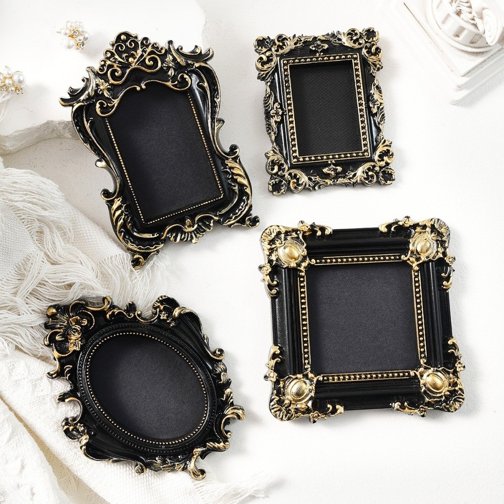 Bamboo Photo Frame - 吊り下げ式ミニフォトフレーム 樹脂製壁掛け DIY ヴィンテージ風写真立て ガラス不要 ブラックゴールド