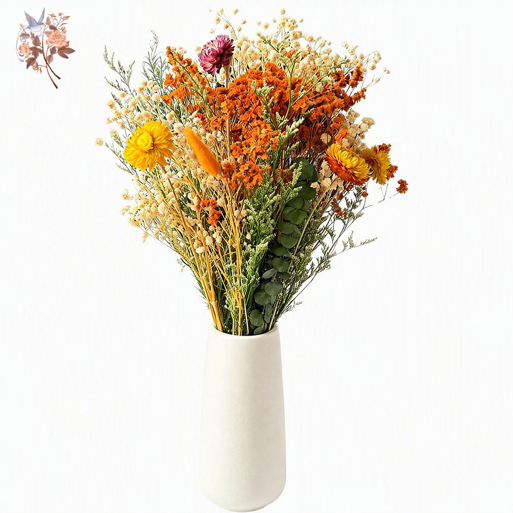 Pampas Grass Decor - 秋のドライフラワーブーケ、ナチュラルオレンジのパンパスグラスとユーカリ、感謝祭のテーブルセンターピース、ボヘミアンホームデコレーション、DIYギフト