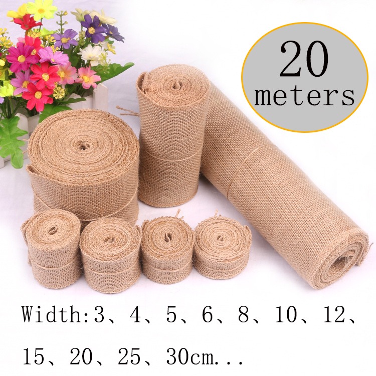Linen Table Runner - 5-30 センチメートル天然ジュートリネン生地 20 メートルジュートリネンリボンロールヘシアンテーブルランナーウェディングパーティー用品春の装飾