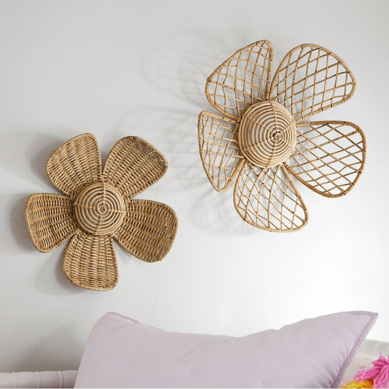 Home Decor Za - 北欧の織り籐の花の壁の装飾品、ins、天然籐の工芸品、アートの田園牧歌的、家の装飾、写真のアクセサリー