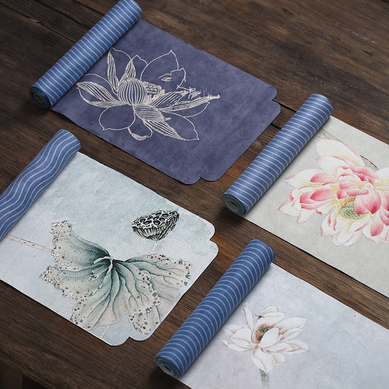 Linen Table Runner - コットンリネン製テーブルランナー、中国風クリアロータス柄スエード製ティーテーブルマット、ドライタオルマット、カーテン、ティータオル