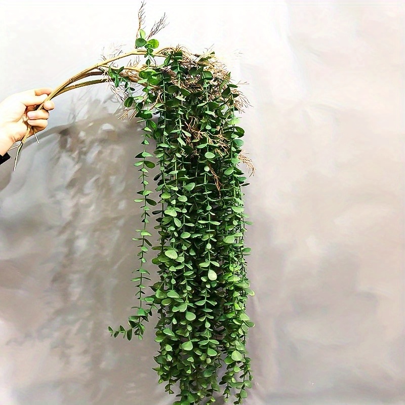 Rattan Plant Basket - 偽のユーカリの籐の植物、プラスチックのつる、木の枝、壁に掛ける葉、家の庭、屋外、結婚式の装飾、104cm