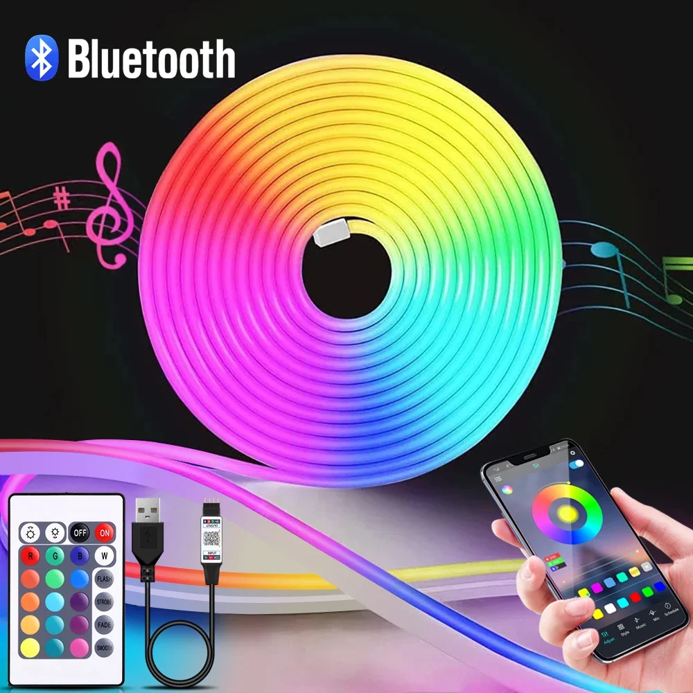 Home Decor Free App - 1-5m RGB LEDネオンストリップライト 5V USBフレキシブルロープライト アプリリモコン