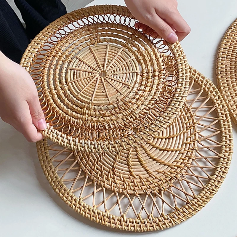 ラウンド籐トレイ籐織物壁掛けボヘミアンカントリースタイル手作 - Rattan Plant Basket のレビューと価格