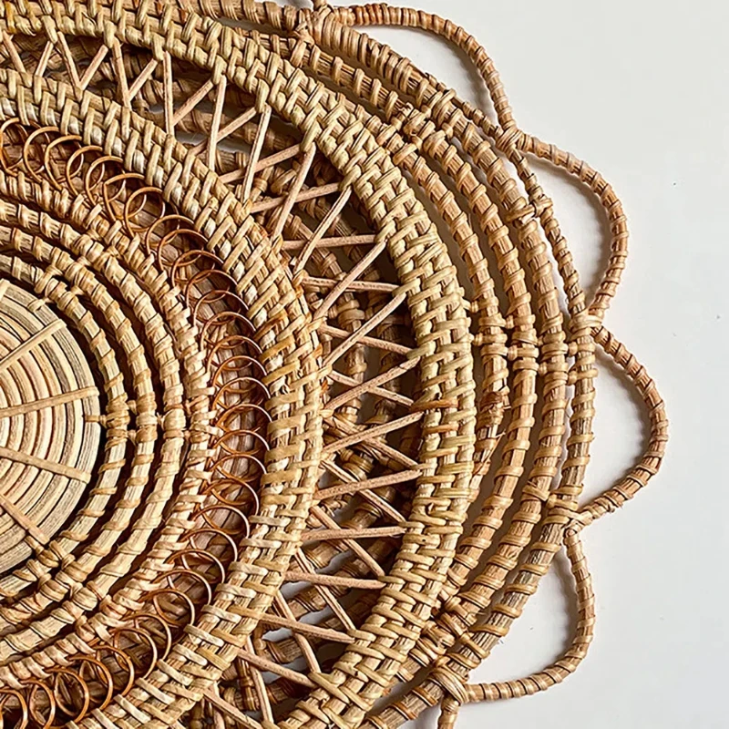 ラウンド籐トレイ籐織物壁掛けボヘミアンカントリースタイル手作 - Rattan Plant Basket のレビューと価格