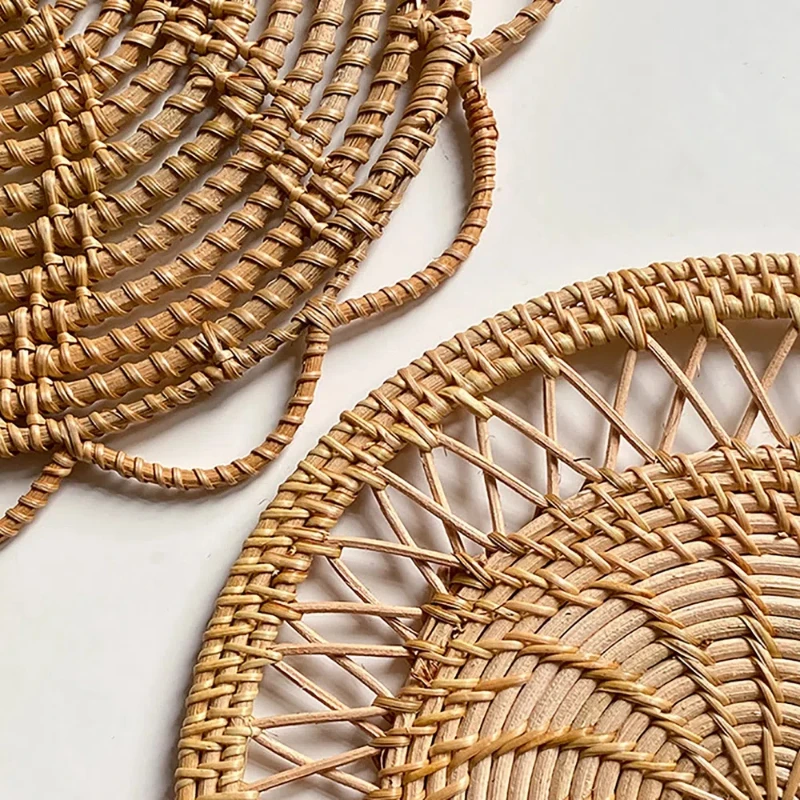ラウンド籐トレイ籐織物壁掛けボヘミアンカントリースタイル手作 - Rattan Plant Basket のレビューと価格