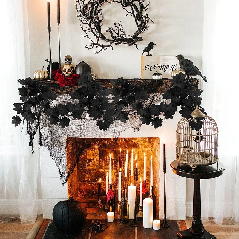黒ユーカリの葉の茎カエデの葉ガーランド人工蔓ハロウィンクリス - Pampas Grass Decor のレビューと価格