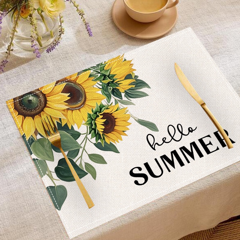 5 個春夏花柄ひまわりテーブルランナープレースマットセット  - Linen Table Runner のレビューと価格
