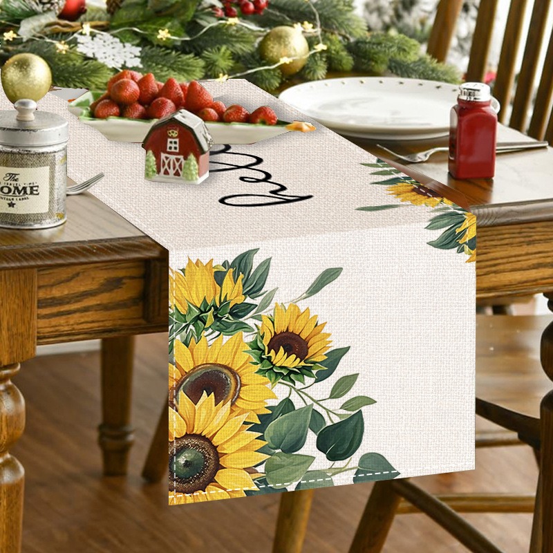 5 個春夏花柄ひまわりテーブルランナープレースマットセット  - Linen Table Runner のレビューと価格