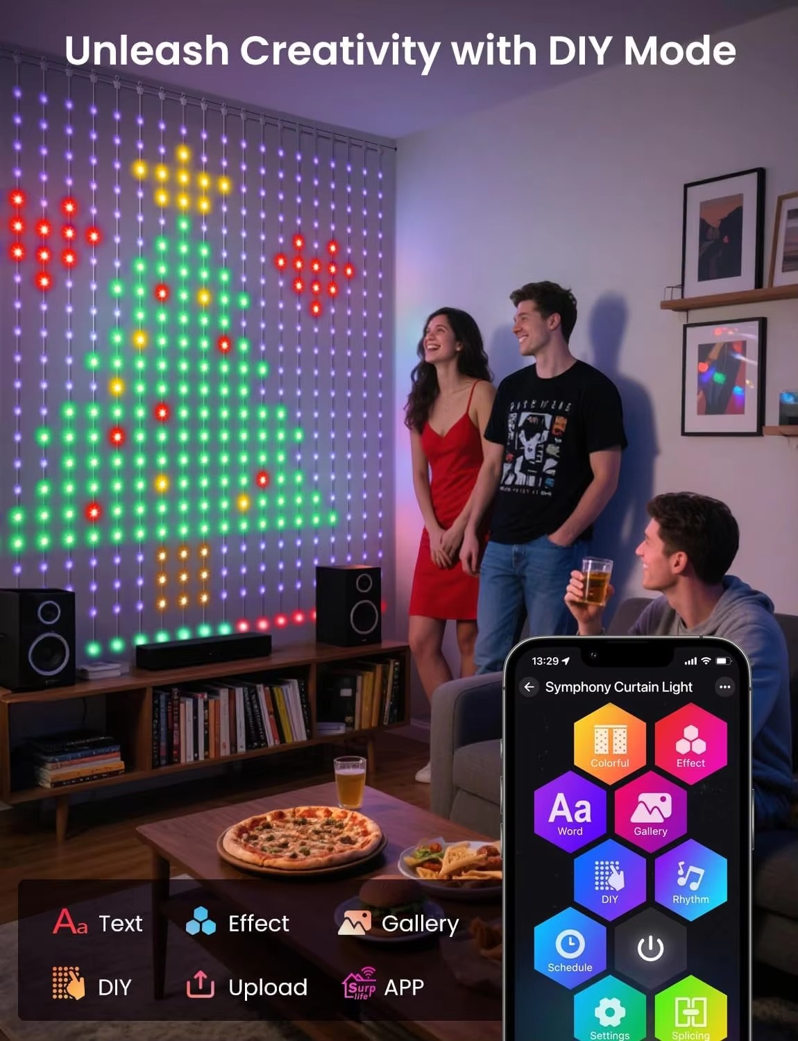 USB接続のカーテンライト、400個のLED、動的なパターン - Home Decor Free App のレビューと価格