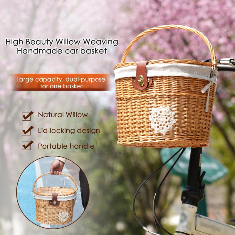 収納用ウィッカー自転車ハンドルバーバスケット、ライナー付きフ - Rattan Plant Basket のレビューと価格
