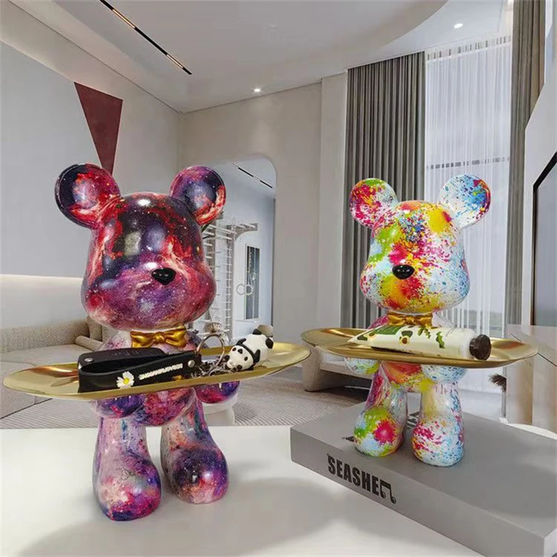 家の装飾のための落書きのクマの置物、動物の像、キー収納棚、モ - Home Decor Y2K のレビューと価格