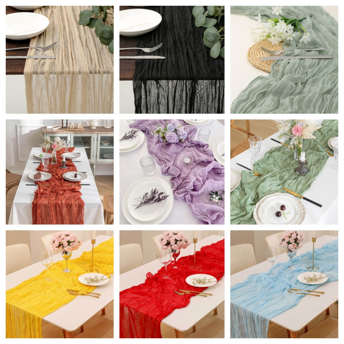 ボヘミアン風ガーゼテーブルランナー、しわ加工チーズクロス製テ - Linen Table Runner のレビューと価格