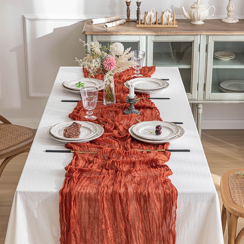 ボヘミアン風ガーゼテーブルランナー、しわ加工チーズクロス製テ - Linen Table Runner のレビューと価格