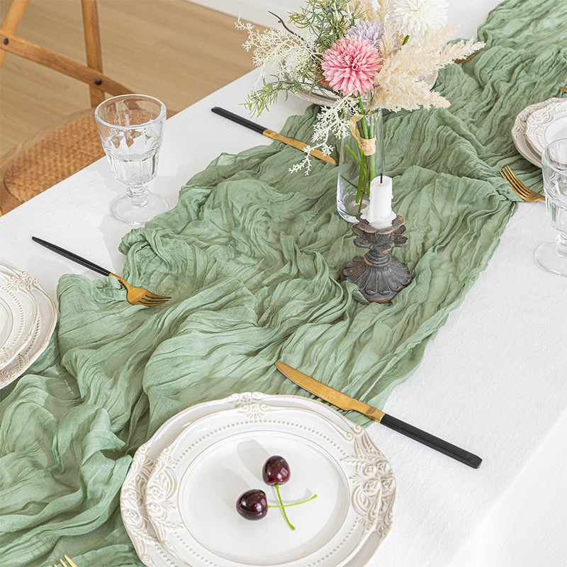ボヘミアン風ガーゼテーブルランナー、しわ加工チーズクロス製テ - Linen Table Runner のレビューと価格