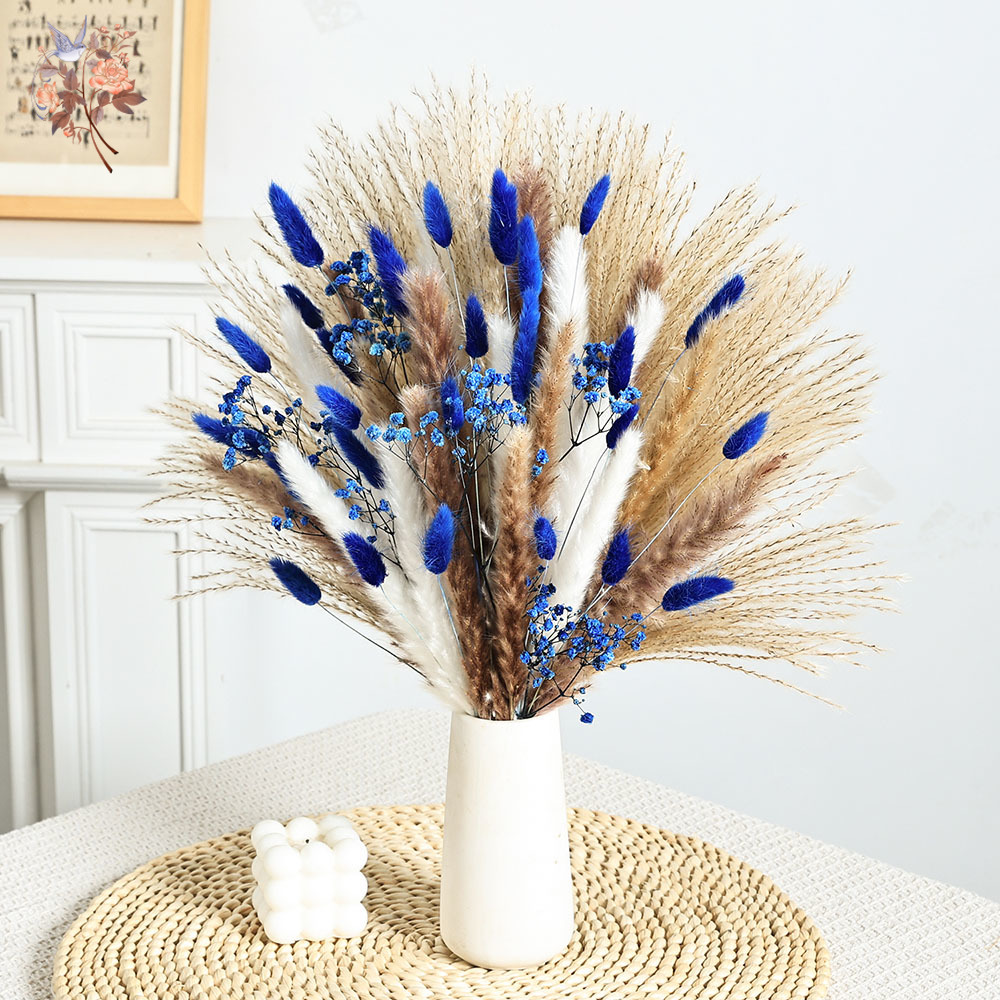 70 茎ブルーふわふわウサギの尻尾ススキの束ドライフラワーブ - Pampas Grass Decor のレビューと価格
