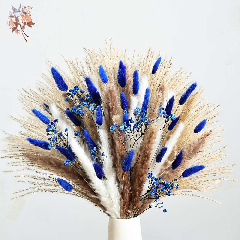 70 茎ブルーふわふわウサギの尻尾ススキの束ドライフラワーブ - Pampas Grass Decor のレビューと価格
