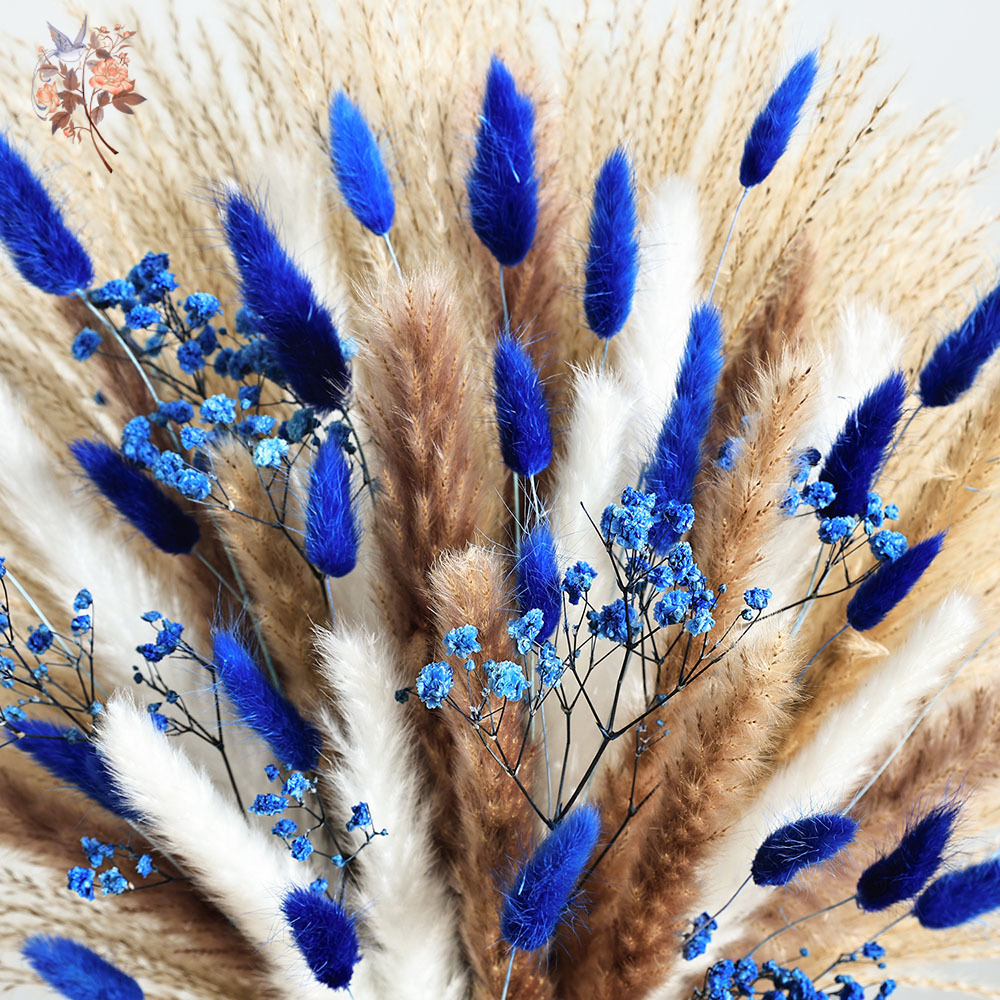 70 茎ブルーふわふわウサギの尻尾ススキの束ドライフラワーブ - Pampas Grass Decor のレビューと価格