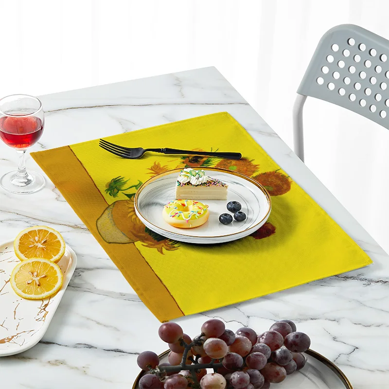 新しいゴッホ油絵テーブルマットヴィンテージアートテーブルクロ - Linen Table Runner のレビューと価格