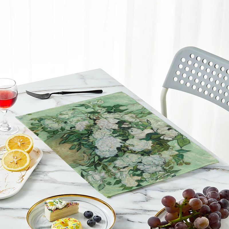 新しいゴッホ油絵テーブルマットヴィンテージアートテーブルクロ - Linen Table Runner のレビューと価格