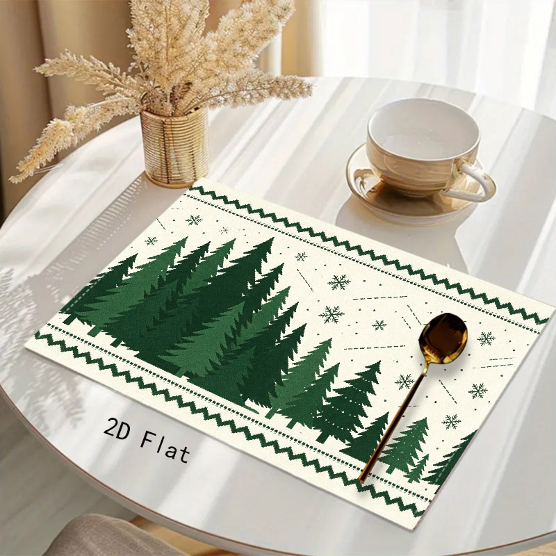 ミニマルな赤い背景に白いシンプルなクリスマスツリーと「メリー - Linen Table Runner のレビューと価格