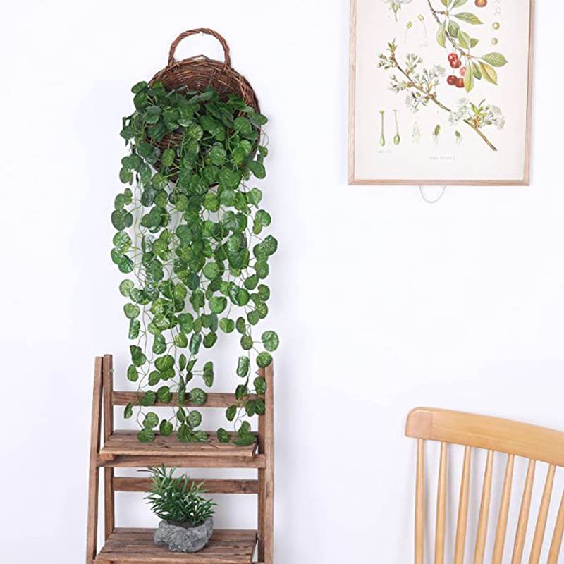 人工ラタン製ハンギングプランツ、イビーの葉の模造品、緑の葉、 - Rattan Plant Basket のレビューと価格