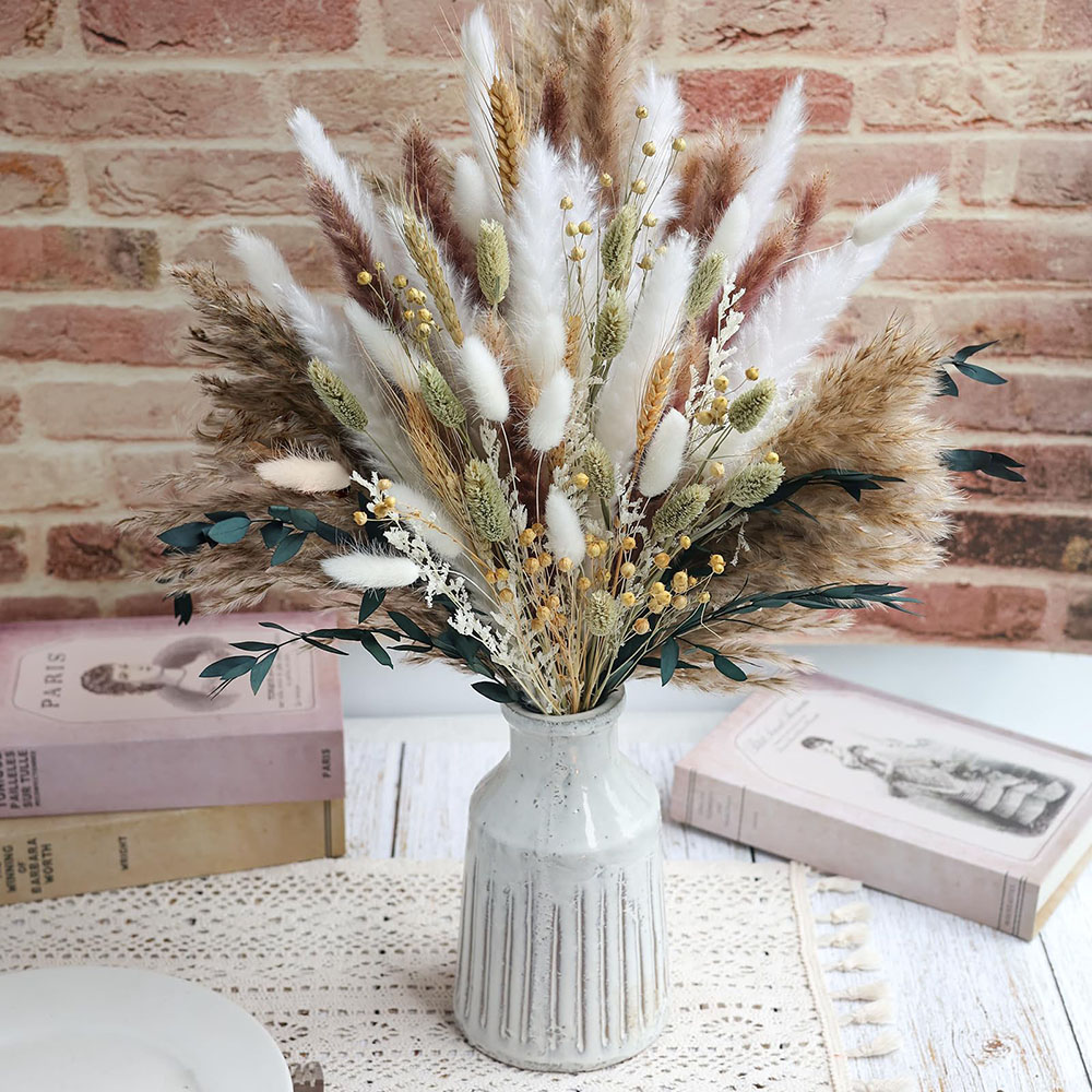 100本入り ドライパンパスグラスブーケ ラビットテイル リ - Pampas Grass Decor のレビューと価格