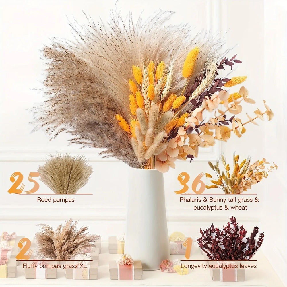 80 個のナチュラルドライフラワーブーケ家の装飾ススキ葦草ウ - Pampas Grass Decor のレビューと価格