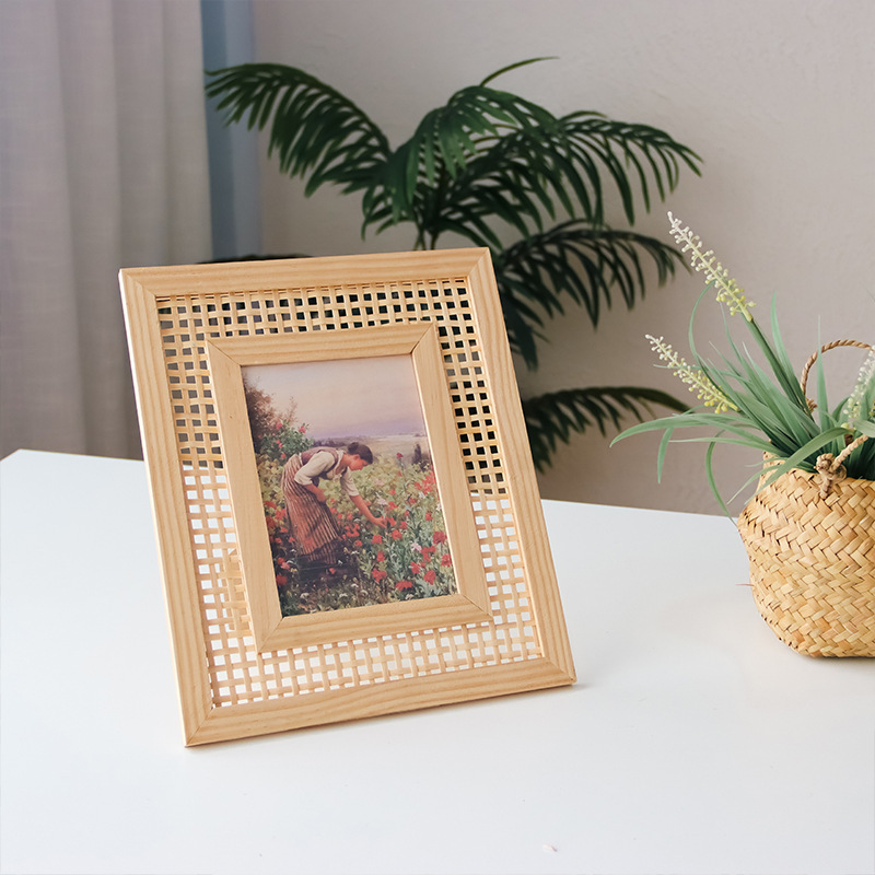 北欧の無垢材の籐のフォトフレーム,壁の吊り下げ,創造的な手作 - Bamboo Photo Frame のレビューと価格