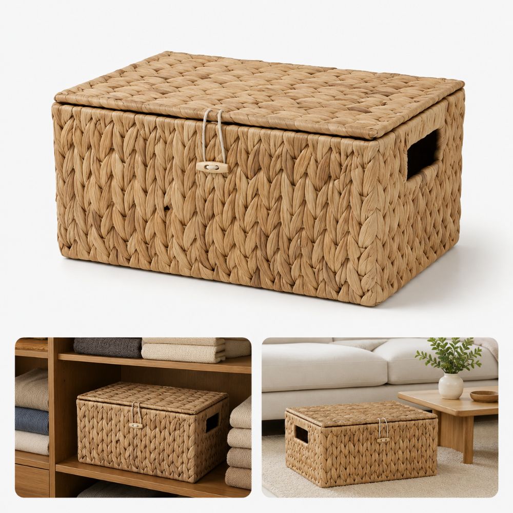 ホテイアオイ製収納バスケット 長方形 ハンドル付き 蓋付き収 - Rattan Plant Basket のレビューと価格