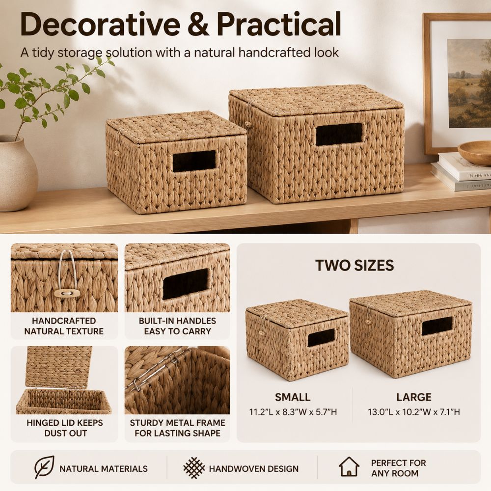 ホテイアオイ製収納バスケット 長方形 ハンドル付き 蓋付き収 - Rattan Plant Basket のレビューと価格