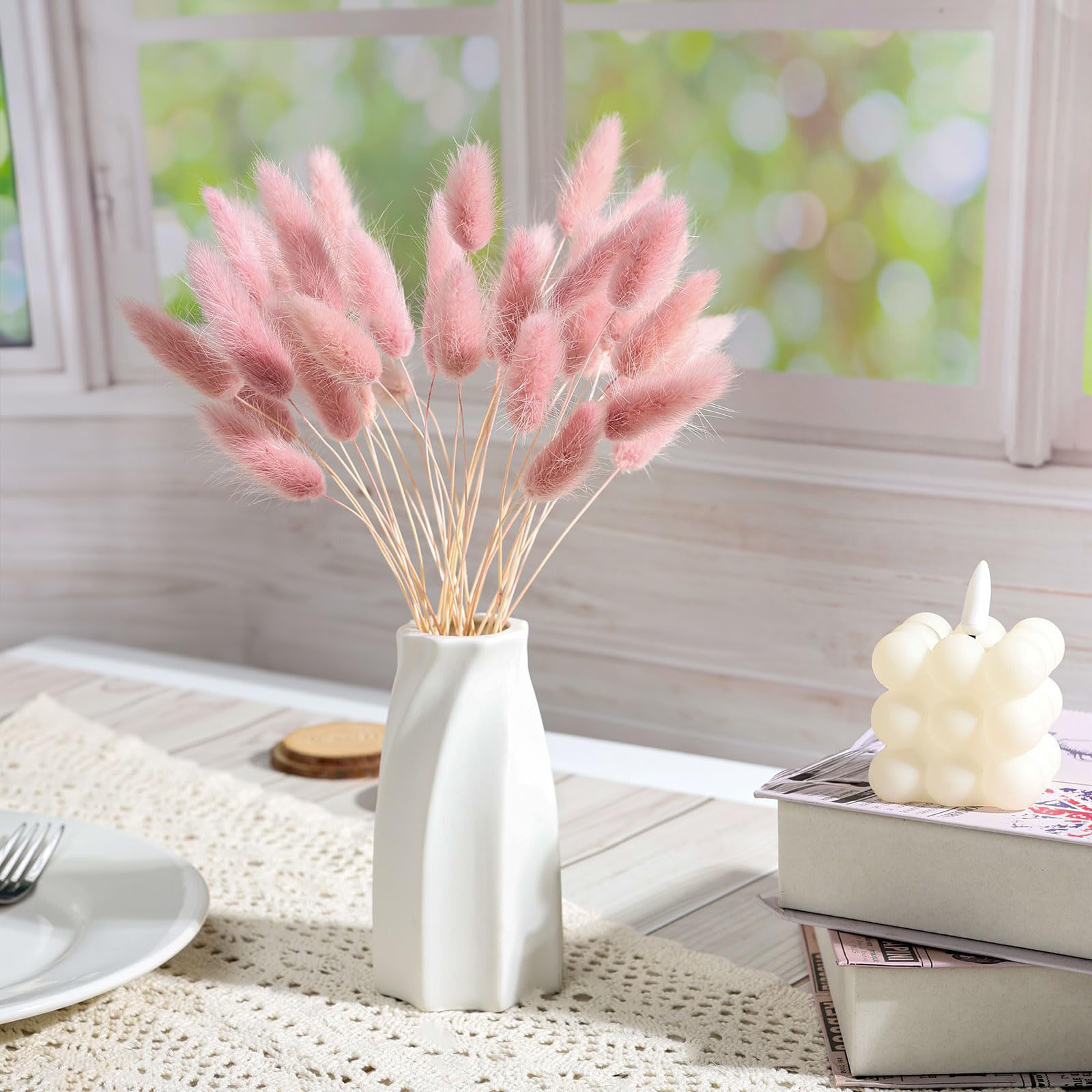 120本のピンクの乾燥パンパスグラス、バニーテールグラスの装 - Pampas Grass Decor のレビューと価格