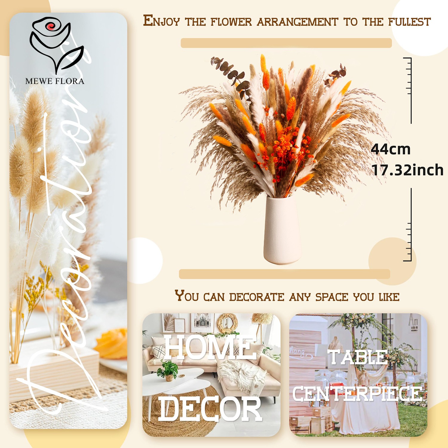 ドライナチュラルフラワーパンパスブーケセット秋装飾オレンジカ - Pampas Grass Decor のレビューと価格