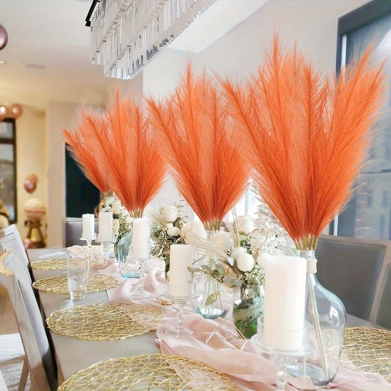 10本入り 鮮やかなオレンジ色のパンパスグラス 人工植物 高 - Pampas Grass Decor のレビューと価格