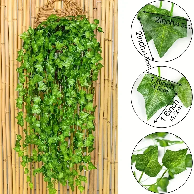 人工グリーンアイビーリーフラタンつる葉つるハンギングガーラン - Rattan Plant Basket のレビューと価格