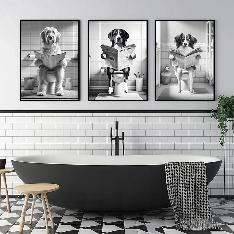 (1ピースフレームレス)トイレに座って新聞を読んでいる面白い - Home Decor Magazine のレビューと価格